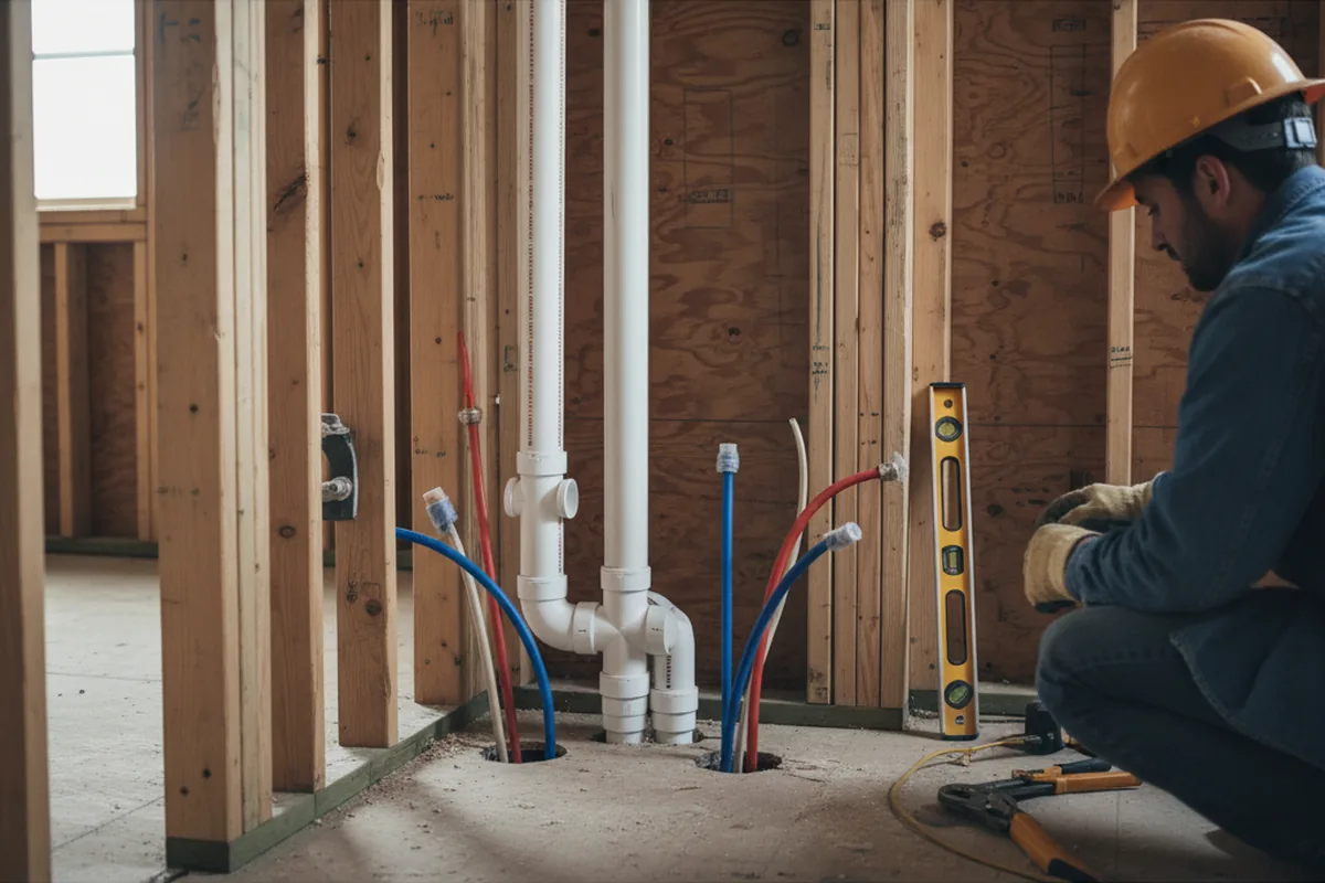 Drain and supply rough-in during Sump Pump Repair in Wendell
